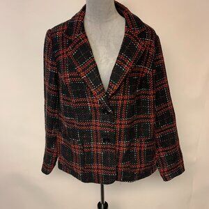Fashion Bug Womens Blazer Size 18(estimated) Vintage Plaid Metallic Classic